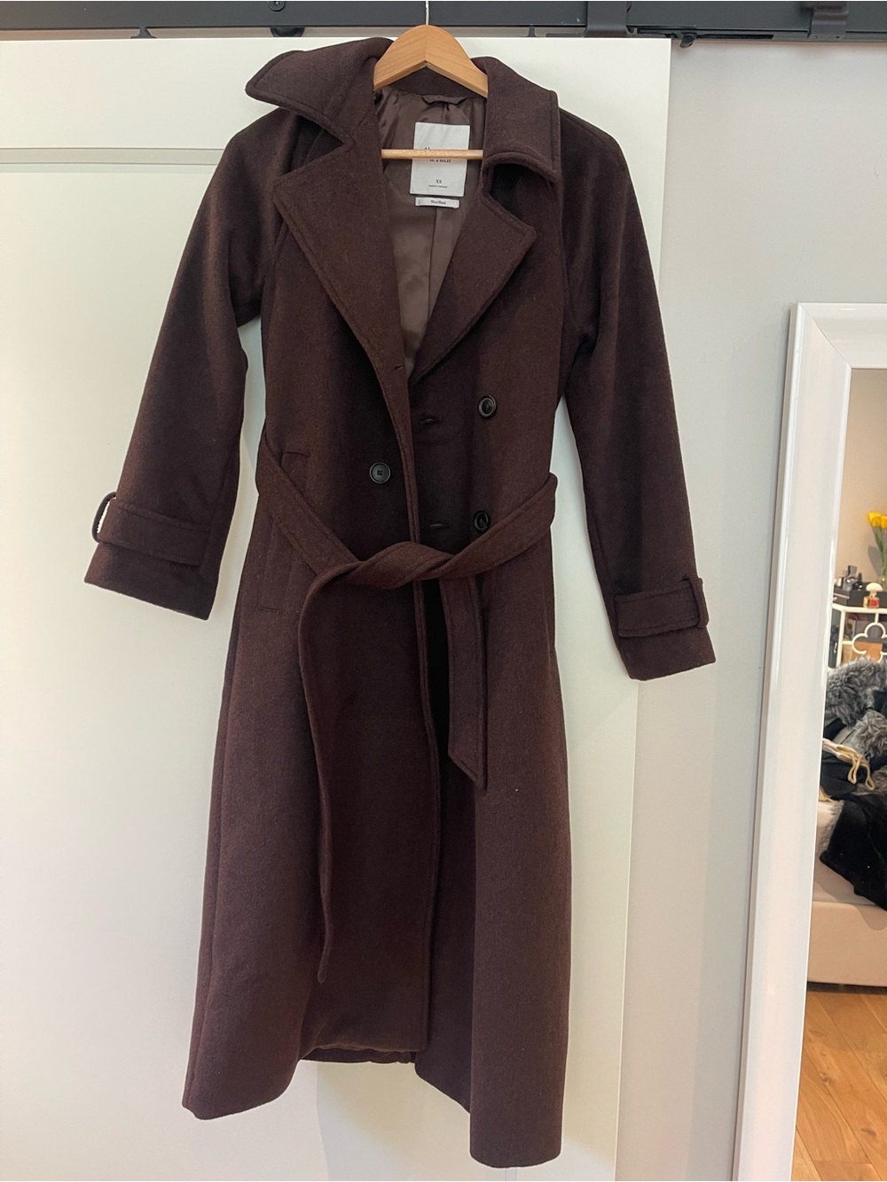 Abercrombie & Fitch Dark Brown Belted coat wool blend
